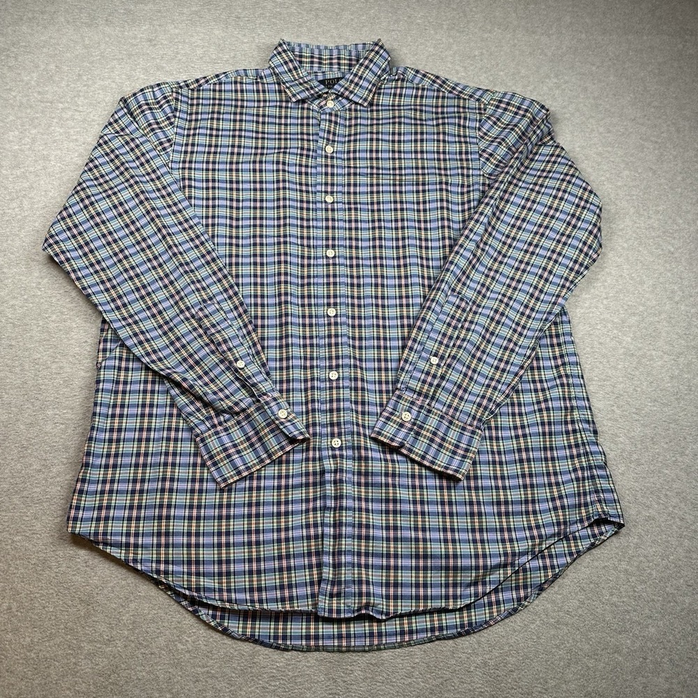 Polo Ralph Lauren 100% Cotton Button-Up Shirt Mens L Classic Fit Blue Plaid